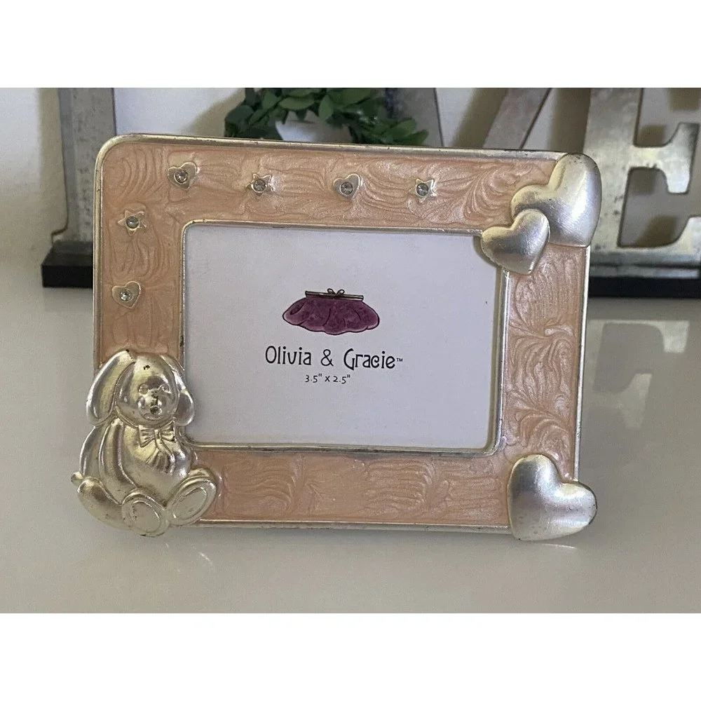 Enamel Crystal Jeweled Picture Frame Bunny and Hearts 2.5‎ X 3.5 Olivia & Gracie